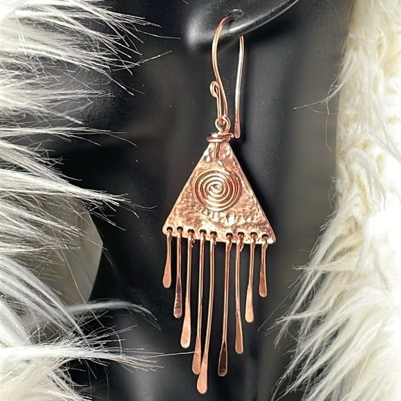 CCO REDUCED Artisan Designed Copper Fringe Dangle Fall Wardrobe Earrings - Picture 4 of 10